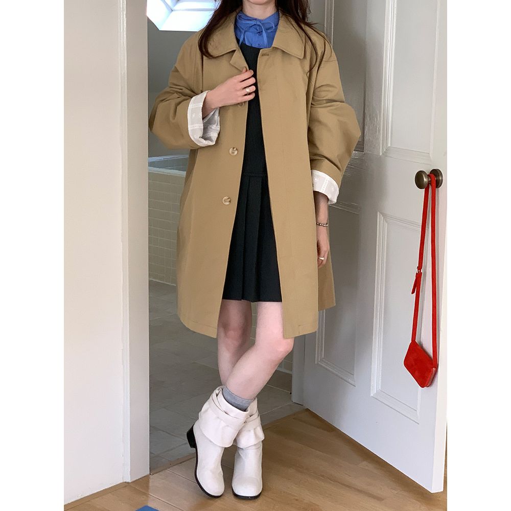 Lazy Style Trench Coat Women's Simple Khaki Coat